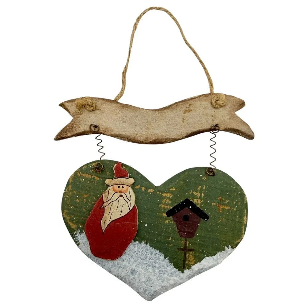 Unbranded Rustic Wood Snowman Santa Christmas‎ Ornament Set 6pc Vintage Style